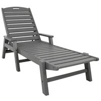 POLYWOOD NCC2280GY Slate Grey Nautical Folding Adjustable Chaise with Arms