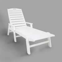 POLYWOOD NCC2280WH White Nautical Folding Adjustable Chaise with Arms