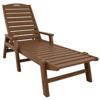POLYWOOD NCC2280TE Teak Nautical Folding Adjustable Chaise with Arms