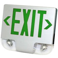 Lavex Industrial Single Face White Exit Sign and Emergency Light Combination with Green Lettering and Battery Backup