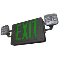 Lavex Industrial Universal Black LED Exit Sign and Emergency Light Combination with Green Lettering and Battery Backup - 120/277V