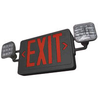 Lavex Industrial Universal Black LED Exit Sign and Emergency Light Combination with Red Lettering and Battery Backup - 120/277V