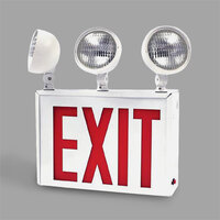 Lavex Industrial New York City Approved Single Face White Exit Sign and 2/3 Head Emergency Light Combination with Red Lettering and Battery Backup