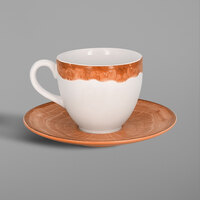 RAK Porcelain WDCLSA17CO Woodart 6 3/4 inch Cedar Orange Porcelain Coffee Cup Saucer - 12/Case