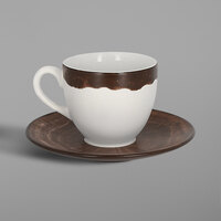 RAK Porcelain WDCLSA17OB Woodart 6 3/4 inch Oak Brown Porcelain Coffee Cup Saucer - 12/Case