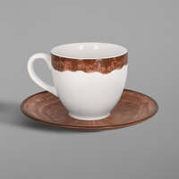 RAK Porcelain WDCLSA15WB Woodart 5 7/8 inch Walnut Brown Porcelain Coffee Cup Saucer - 12/Case