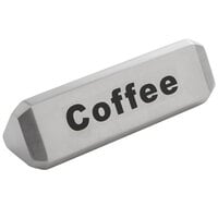 American Metalcraft TTSB3 4 3/4 inch x 1 1/2 inch x 1 3/8 inch Three-Sided Stainless Steel Tabletop Sign with Coffee / Decaf / Hot Water Print