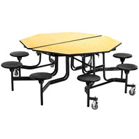 National Public Seating MTO60S-PBTMCR 60" Octagonal Mobile Particleboard Cafeteria Table with Chrome Frame, T-Molding Edge, and 8 Stools