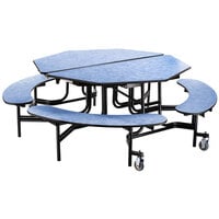 National Public Seating MTO60B-MDPECR 60 inch Octagonal Mobile MDF Cafeteria Table with Chrome Frame, ProtectEdge, and 4 Benches