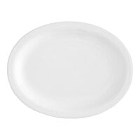 Acopa 11" x 8 1/2" Bright White Narrow Rim Oval Stoneware Platter - 12/Case