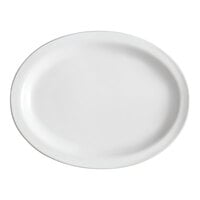 Acopa 9 1/2" x 7 1/4" Bright White Narrow Rim Oval Stoneware Platter - 24/Case