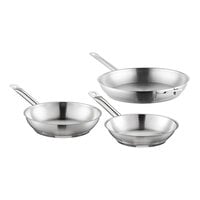 Vigor SS1 Series 3-Piece Induction Ready Stainless Steel Fry Pan Set - 8", 9 1/2", and 12" Frying Pans
