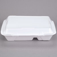 Genpak SN272 13" x 10" x 3" White 2-Compartment Hinged Lid Foam Container - 200/Case