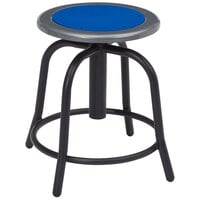 National Public Seating 6825-10 Black 18 inch - 24 inch Adjustable Swivel Lab Stool with Persian Blue Steel Seat