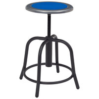 National Public Seating 6825-10 Black 18 inch - 24 inch Adjustable Swivel Lab Stool with Persian Blue Steel Seat