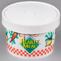 Solo KHSBA-86926 Hearty Soup Print 8 oz. Double Poly-Paper Soup / Hot Food Cup with Vented Paper Lid - 250/Case