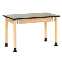 National Public Seating Height Adjustable Science Lab Table with Phenolic Top and Oak Legs