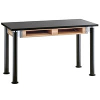 National Public Seating Height Adjustable Science Lab Table with Phenolic Top, Black Legs, and Book Compartments