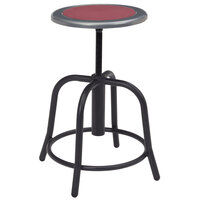 National Public Seating 6818-10 Black 18 inch - 24 inch Adjustable Swivel Lab Stool with Burgundy Steel Seat