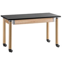 National Public Seating Height Adjustable Mobile Science Lab Table with Phenolic Top and Oak Legs