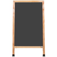 Aarco A-1B 42 inch x 24 inch Oak A-Frame Sign Board with Black Write On Chalk Board
