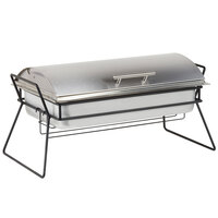 Cal-Mil 4118 Stainless Steel Full Size Chafer with Lid / Black Wire Stand - 25 inch x 13 inch x 12 inch