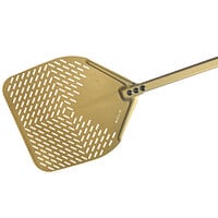 GI Metal Gold 20" Anodized Aluminum Square Perforated Pizza Peel with 70" Handle G-50RF/180