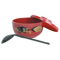 Thunder Group PLNB001 30 oz. Red Plastic Noodle Bowl With Lid and Ladle
