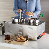 Avantco Twin Well Countertop Food Warmer with (1) 4 Qt. Inset, (1) 7.5 Qt. Inset, 1 Condiment Pump, and Ladle - 120V, 1500W