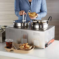 Avantco Twin Well 7.5 Qt. Countertop Food Warmer with 2 Insets, 1 Cover, 1 Condiment Pump, and Ladle - 120V, 1500W