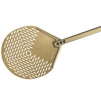 GI Metal Gold 16" Anodized Aluminum Round Perforated Pizza Peel with 70" Handle G-41F/180