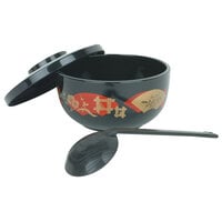 Thunder Group PLNB002 30 oz. Black Plastic Noodle Bowl With Lid and Ladle