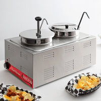 Avantco Twin Well 7.5 Qt. Countertop Food Warmer with 2 Insets, 1 Cover, 1 Condiment Pump, and Ladle - 120V, 1200W