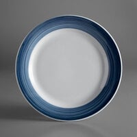 Libbey 999024149 Banded Rigel Constellation 10 1/4" Lunar Bright White Porcelain Plate with Steel Blue Solid Band - 12/Case