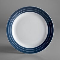 Libbey 999024139 Banded Rigel Constellation 9" Lunar Bright White Porcelain Plate with Steel Blue Stripes - 24/Case