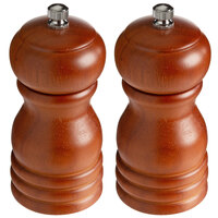 Acopa 4" Matte Brown Wooden Salt / Pepper Mill - 2/Set