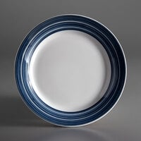Libbey 999024118 Banded Rigel Constellation 6 3/8" Lunar Bright White Porcelain Plate with Steel Blue Stripes - 36/Case