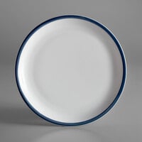 Libbey 999024150 Banded Rigel Constellation 9" Lunar Bright White Porcelain Pellet Plate with Steel Blue Solid Band - 24/Case