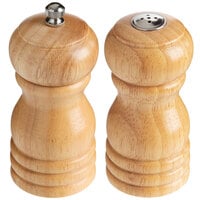 Acopa 4 inch Matte Natural Wooden Salt Shaker and Pepper Mill Set