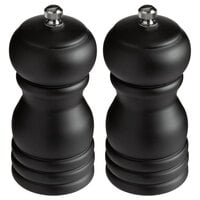 Acopa 4" Matte Black Wooden Salt / Pepper Mill - 2/Set