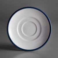 Libbey 999024500 Banded Rigel Constellation 6" Lunar Bright White Porcelain Saucer with Steel Blue Solid Band - 36/Case