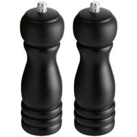 Acopa 6" Matte Black Wooden Salt / Pepper Mill - 2/Set