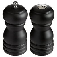 Acopa 4" Matte Black Wooden Salt Shaker and Pepper Mill Set