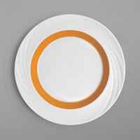 Schonwald 9181824-62991 Donna Senior 9 1/2 inch White and Orange Porcelain Special Rim Plate - 6/Case