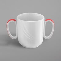 Schonwald 9185631-62931 Donna Senior 10.5 oz. White and Red Porcelain Special Two-Handle Mug - 6/Case
