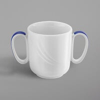 Schonwald 9185631-62971 Donna Senior 10.5 oz. White and Dark Blue Porcelain Special Two-Handle Mug - 6/Case