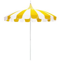 California Umbrella SMPT 852 SUNBRELLA 1 Pagoda 8 1/2' Round Push Lift Umbrella with 1 1/2" Aluminum Pole - Sunbrella 1A Canopy - Natural and Sunflower Yellow Fabric