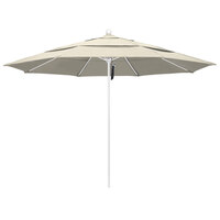 California Umbrella ALTO 118 OLEFIN Venture 11' Round Pulley Lift Umbrella with 1 1/2 inch Matte White Aluminum Pole - Olefin Canopy - Antique Beige Fabric
