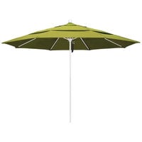 California Umbrella ALTO 118 OLEFIN Venture 11' Round Pulley Lift Umbrella with 1 1/2 inch Matte White Aluminum Pole - Olefin Canopy - Kiwi Fabric
