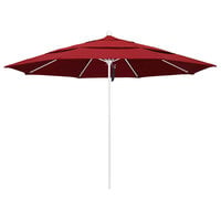 California Umbrella ALTO 118 OLEFIN Venture 11' Round Pulley Lift Umbrella with 1 1/2 inch Matte White Aluminum Pole - Olefin Canopy - Red Fabric